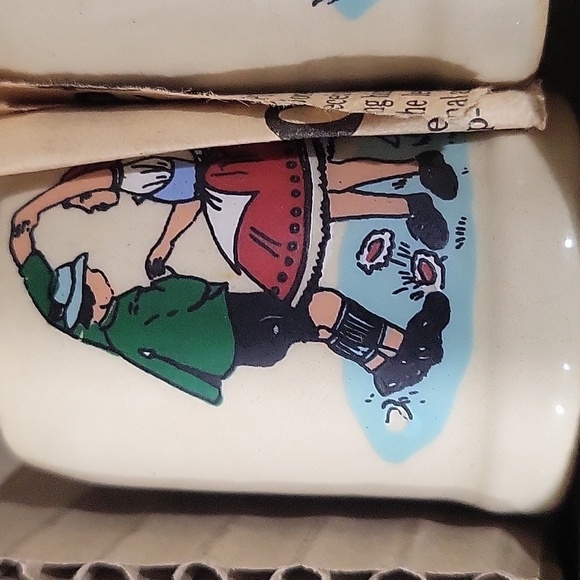 Vintage Six Pottery Shot Glasses Mugs Scenes of Jungs and Madels W Germany - Picture 3 of 9